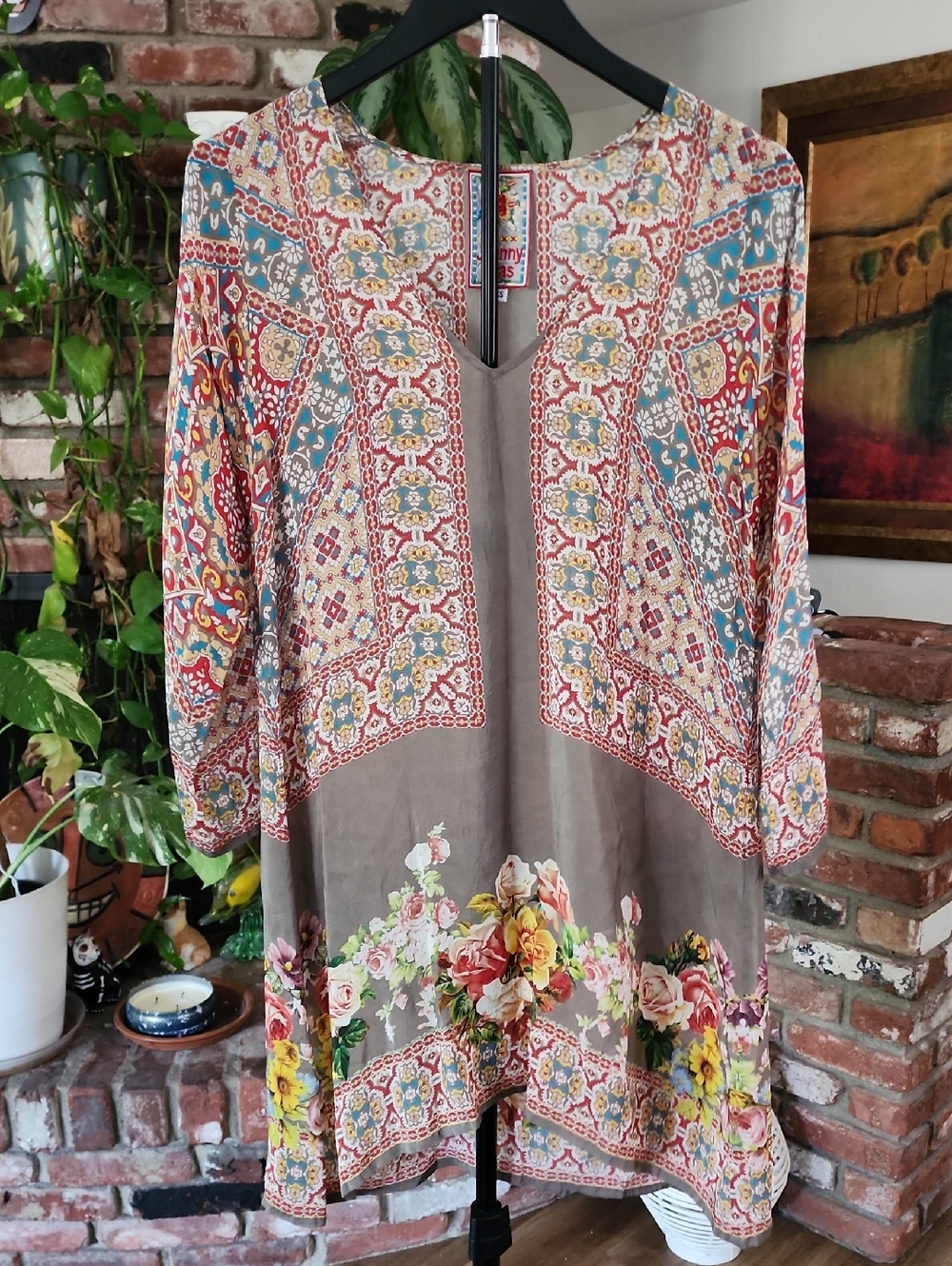 Johnny Was Boho Floral Mixed Print Tunic Top Cottagecore Artsy
